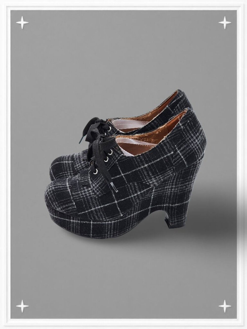 Vintage Y2K! Charcoal Plaid Oxford Heels | Women's 7 | Deadstock! s